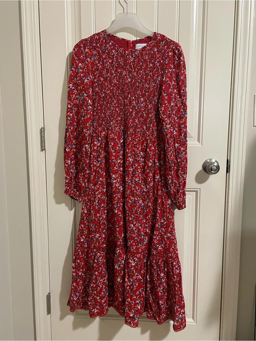 Lost + Wander Red Floral Smocked Midi Dress - Picture 3 of 7